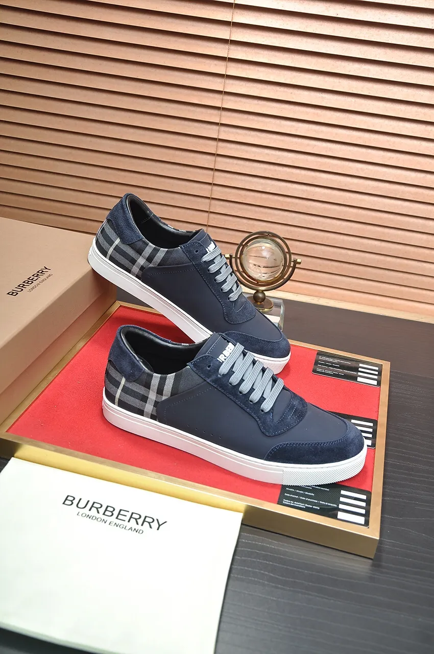 Men's shoes💰480💶[Burberry] (cowhide lining) classic low-top sneakers｜Imported cowhide with classic plaid fabric｜Cow leather lining｜Original outsole｜Fine workmanship and comfortable to wear Size: 38-44 (customized at 45)